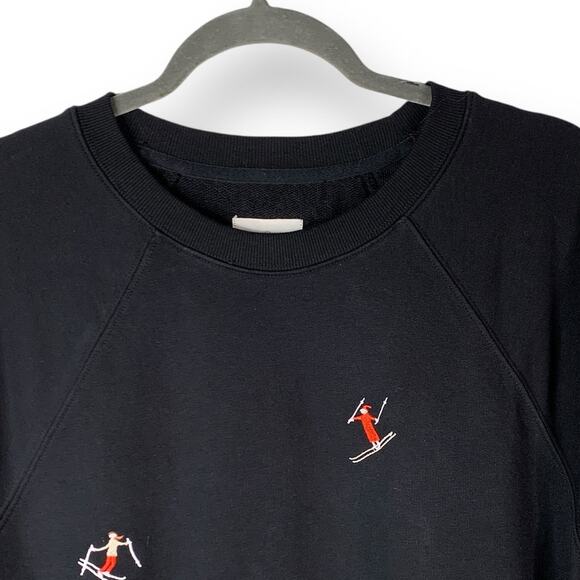 Lou & Grey Ski Embroidered Sweatshirt Black Winter Oversized Size XS Apres Skier - Picture 1 of 10
